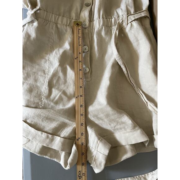 Anthropologie Cloth & Stone Linen Romper Tie Waist Rolled Hem SZ XL - Picture 15 of 16